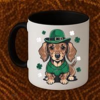 St Patricks Day Cute Dachshund Weiner Dog Shamrock Gift Coffee Mug thumb 2