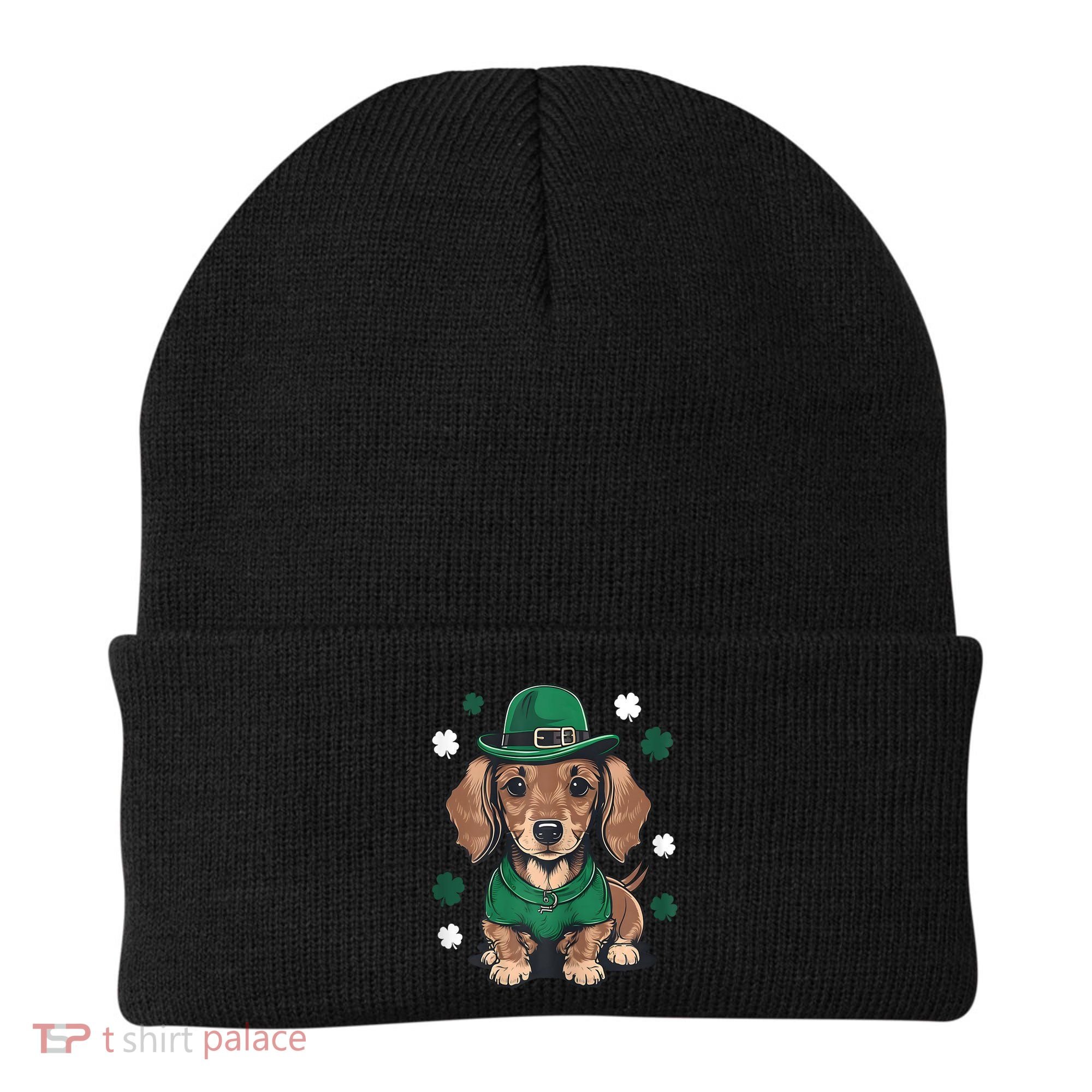 St Patricks Day Cute Dachshund Weiner Dog Shamrock Gift Beanie