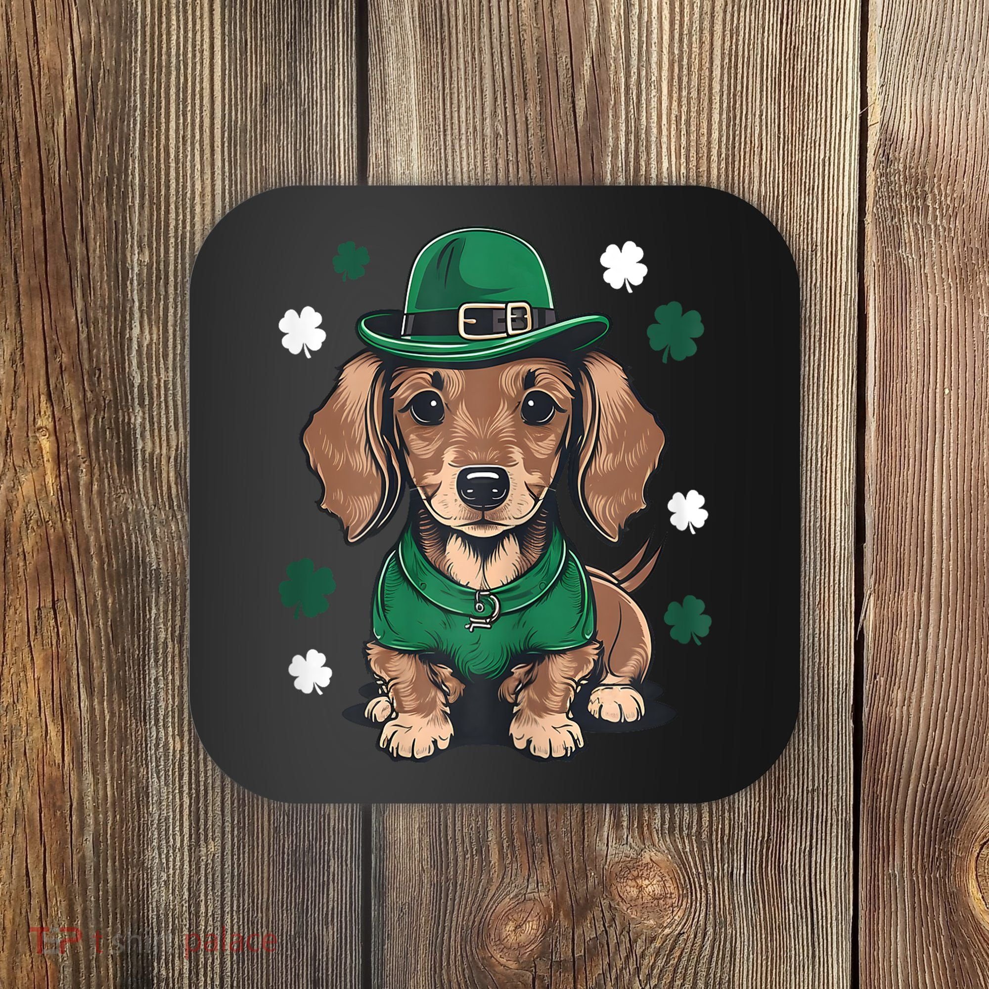St Patricks Day Cute Dachshund Weiner Dog Shamrock Gift Coaster