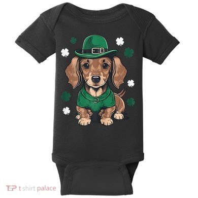 St Patricks Day Cute Dachshund Weiner Dog Shamrock Gift Baby Bodysuit
