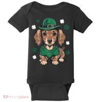 St Patricks Day Cute Dachshund Weiner Dog Shamrock Gift Baby Bodysuit thumb 0