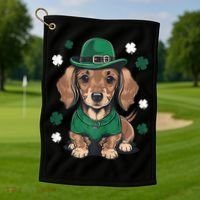 St Patricks Day Cute Dachshund Weiner Dog Shamrock Gift Golf Towel thumb 1