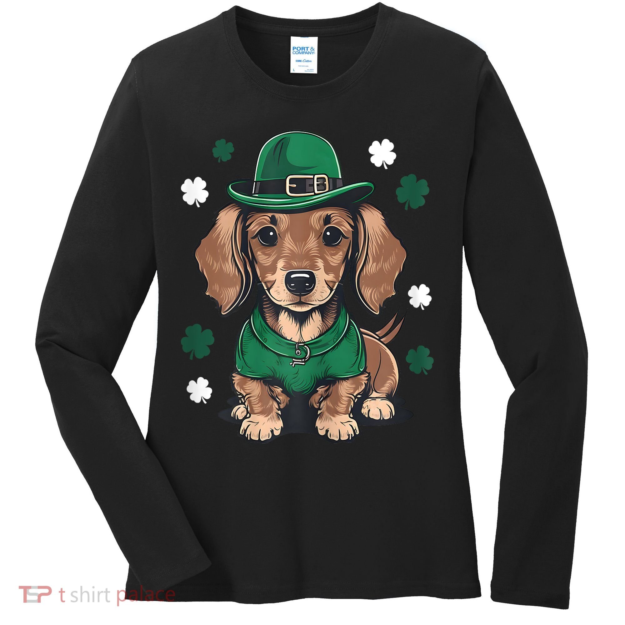 St Patricks Day Cute Dachshund Weiner Dog Shamrock Gift Women's Long Sleeve Shirt