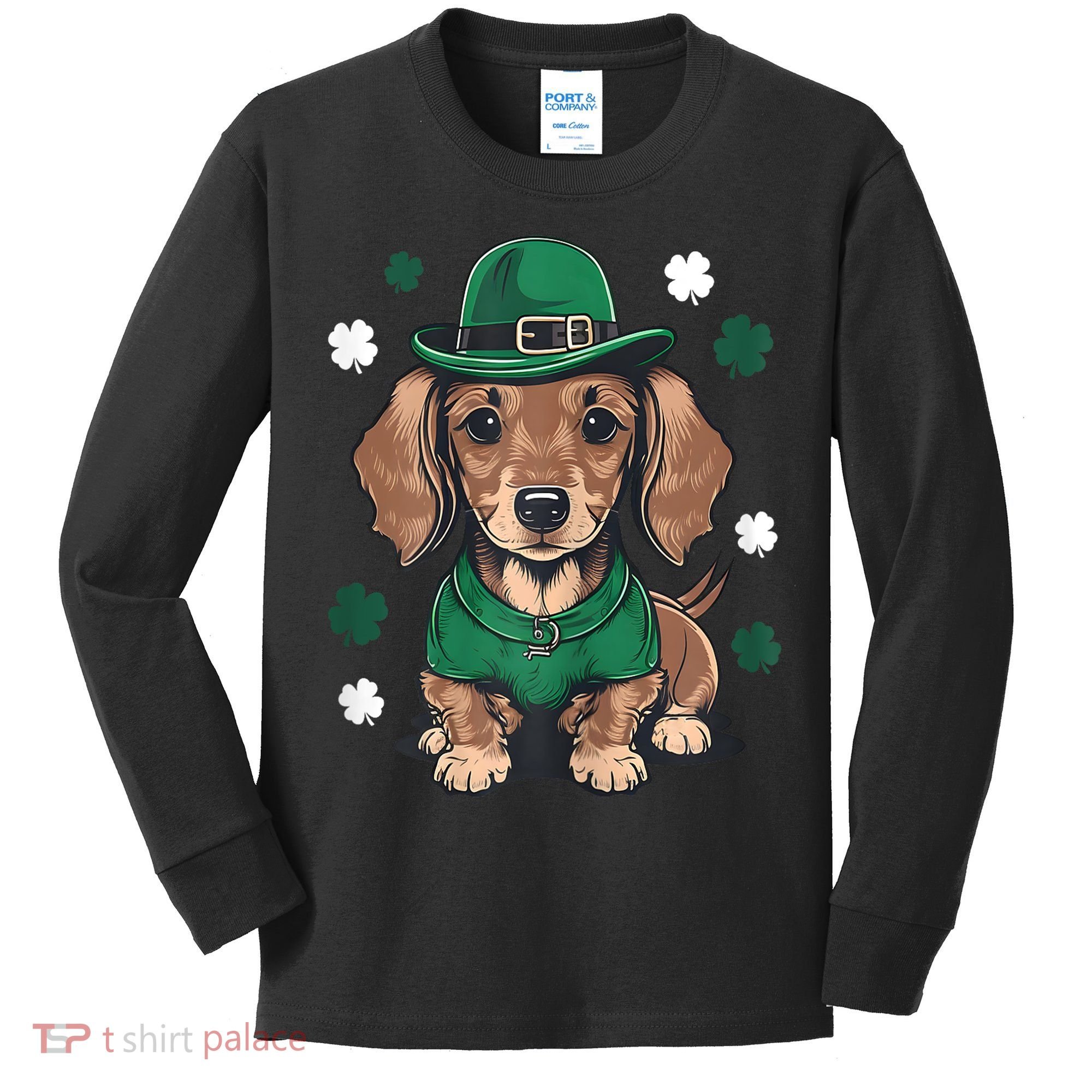 St Patricks Day Cute Dachshund Weiner Dog Shamrock Gift Kids Long Sleeve Shirt
