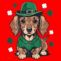 St Patricks Day Cute Dachshund Weiner Dog Shamrock Gift Santa Hat thumb 1