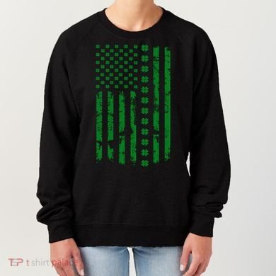 St Patrick's Day Distressed American Flag Shamrock Women's Sweatshirt