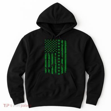 St Patrick's Day Distressed American Flag Shamrock Hoodie
