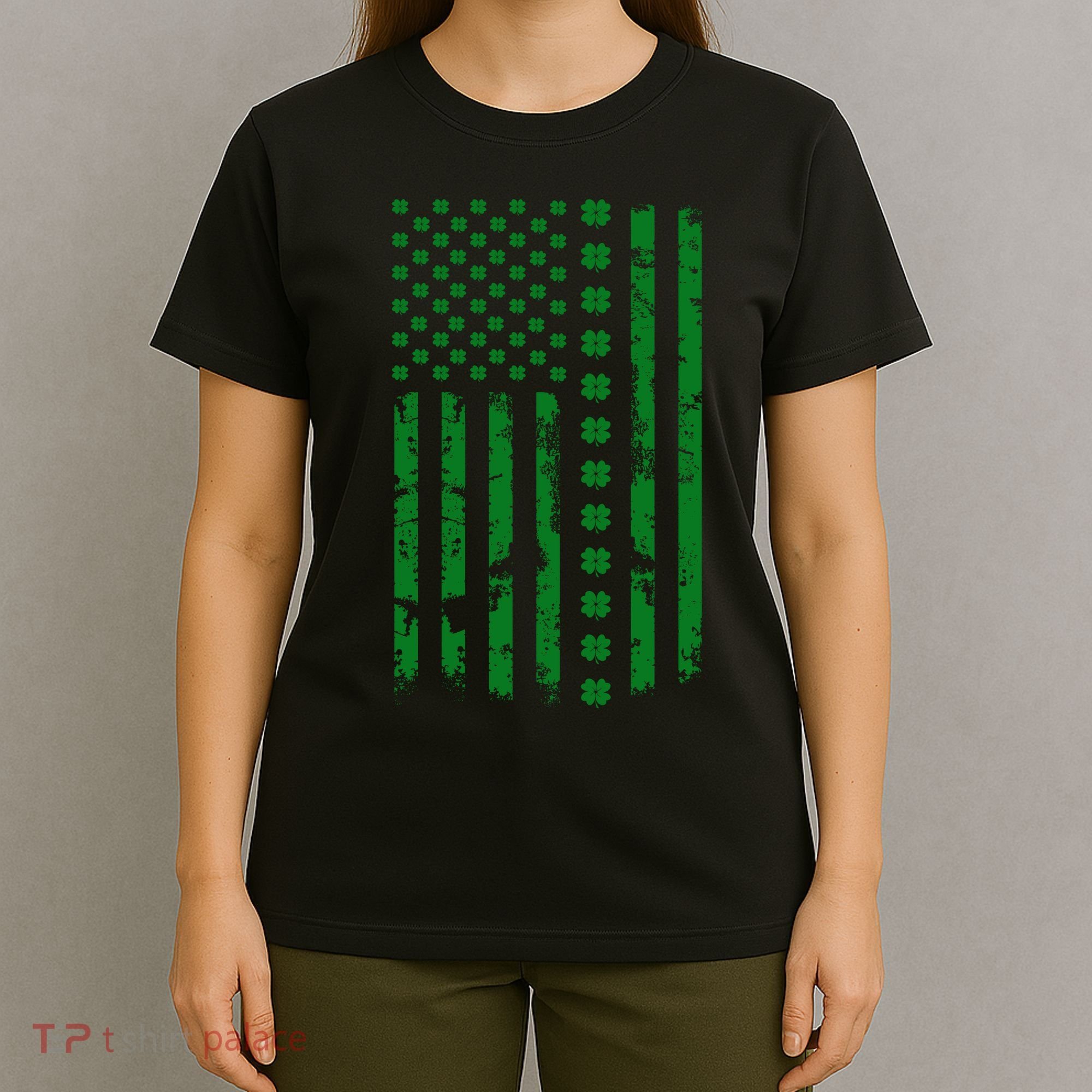 St Patrick's Day Distressed American Flag Shamrock T-Shirt