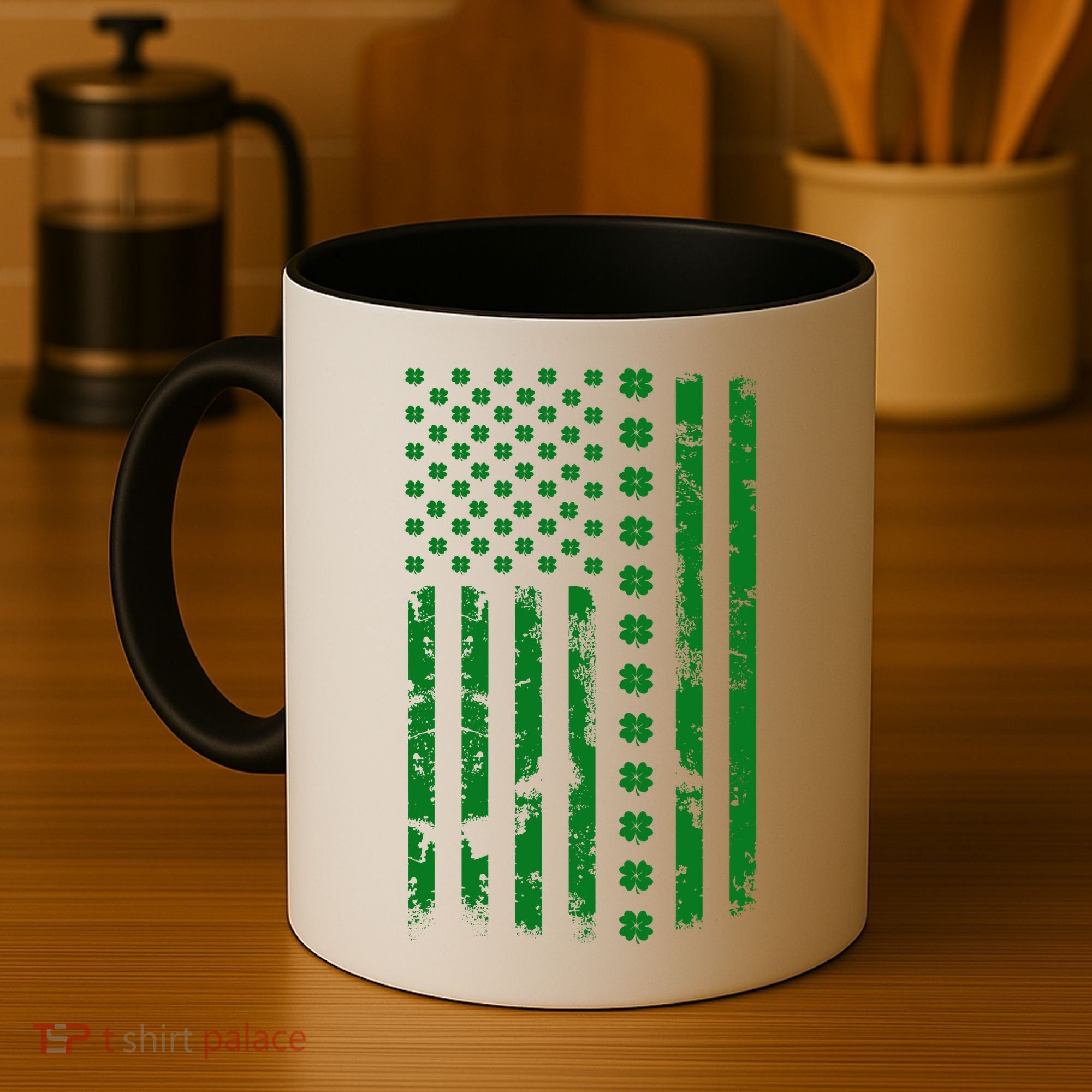 St Patrick's Day Distressed American Flag Shamrock Coffee Mug