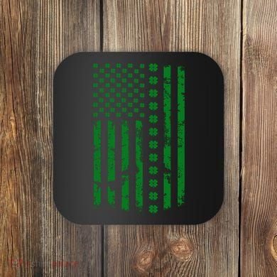 St Patrick's Day Distressed American Flag Shamrock Coaster
