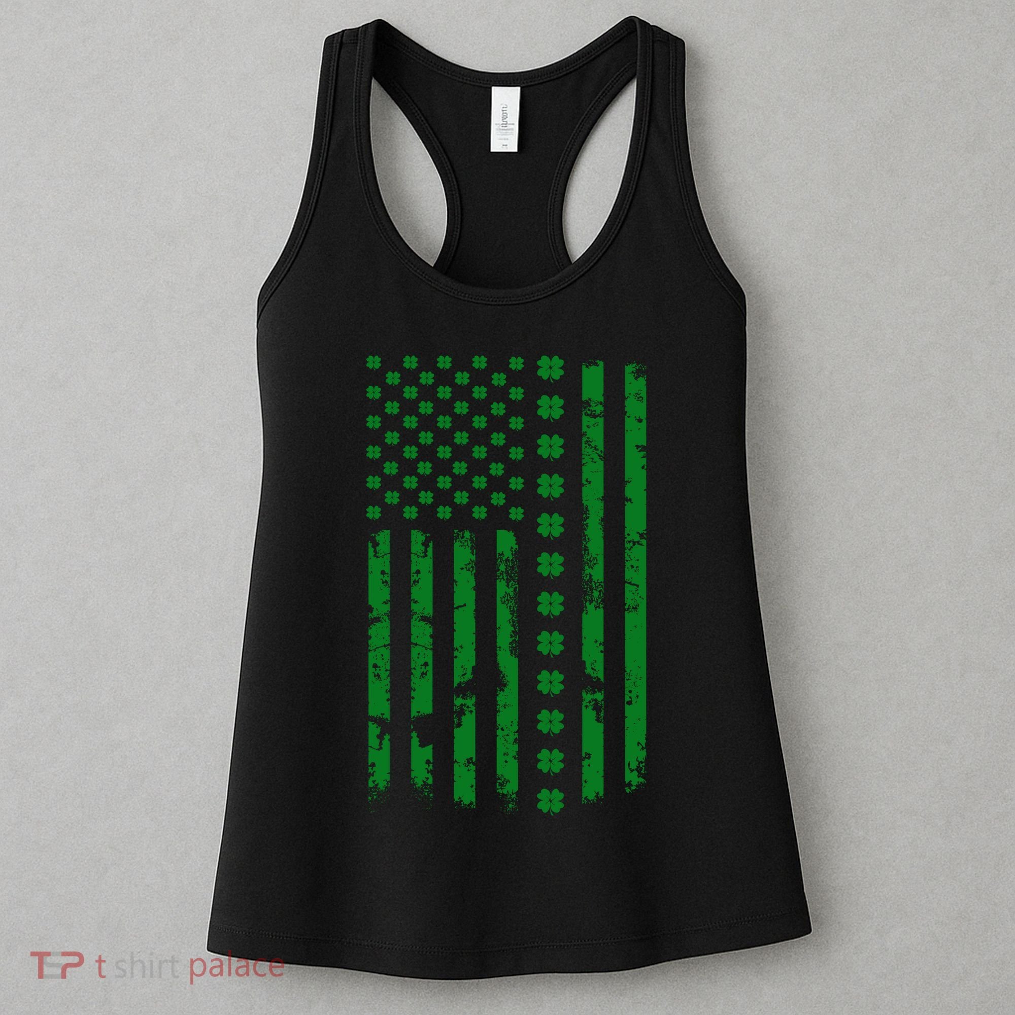 St Patrick's Day Distressed American Flag Shamrock Women's Tank Top