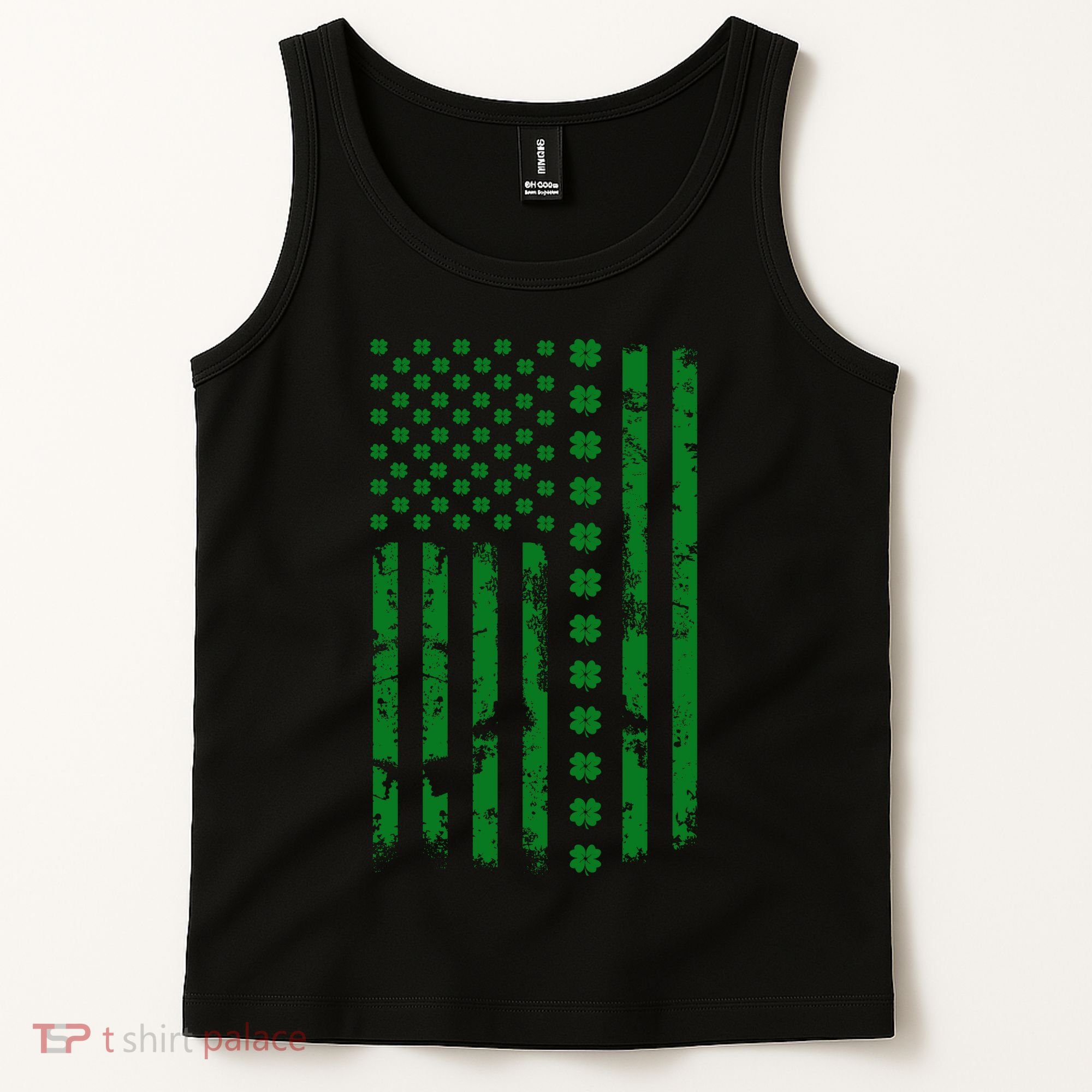 St Patrick's Day Distressed American Flag Shamrock Tank Top