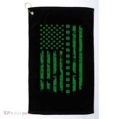 St Patrick's Day Distressed American Flag Shamrock Golf Towel