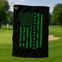 St Patrick's Day Distressed American Flag Shamrock Golf Towel thumb 1