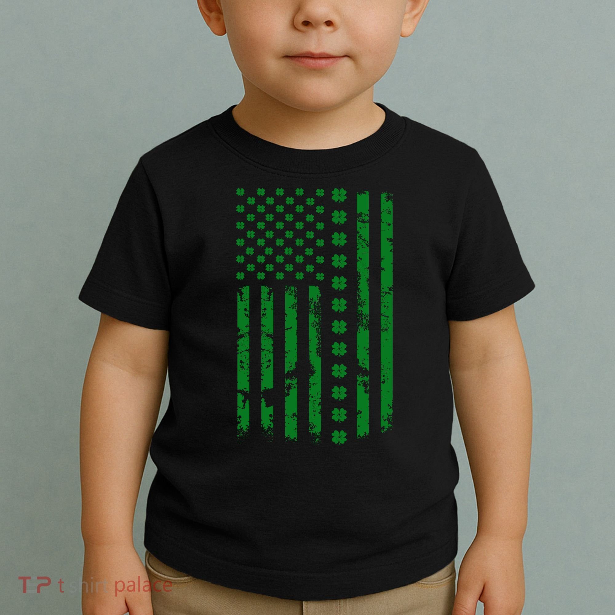 St Patrick's Day Distressed American Flag Shamrock Toddler T-Shirt