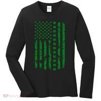 St Patrick's Day Distressed American Flag Shamrock Women's Long Sleeve Shirt thumb 0