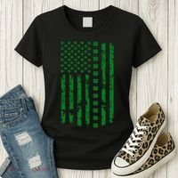 St Patrick's Day Distressed American Flag Shamrock Women's T-Shirt thumb 3