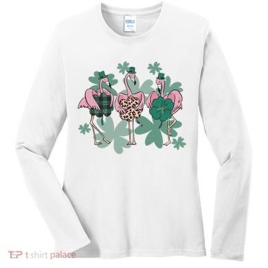 St Patrick's Day Flamingo Women's Long Sleeve Shirt
