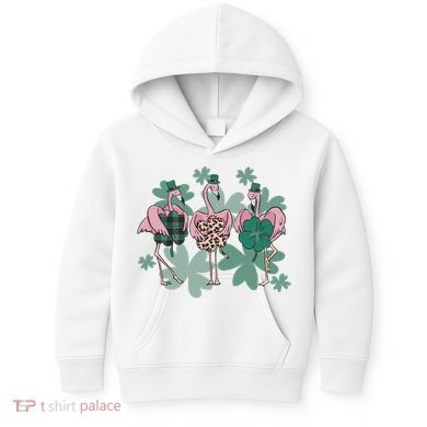 St Patrick's Day Flamingo Kids Hoodie