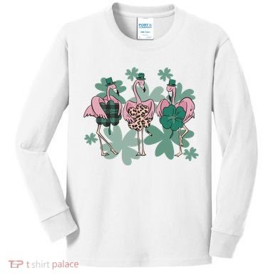 St Patrick's Day Flamingo Kids Long Sleeve Shirt