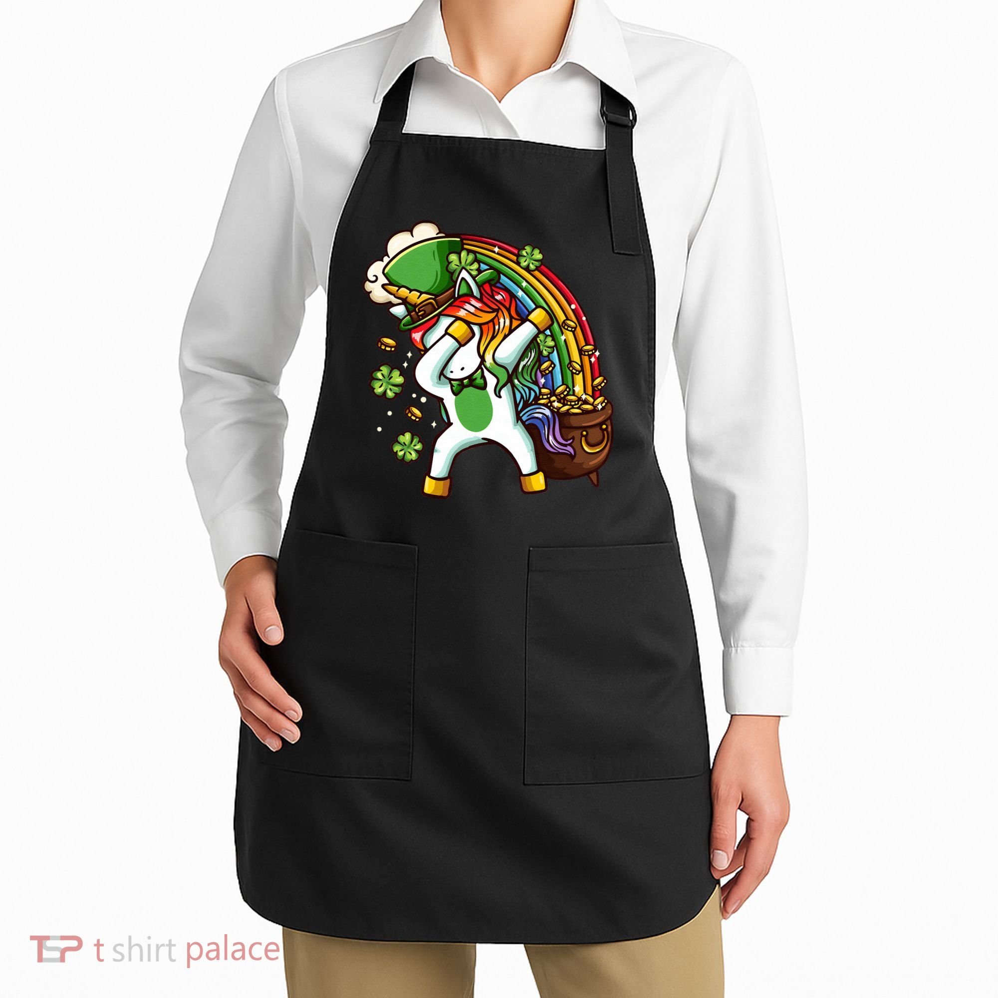 St Patricks Day Dabbing Unicorn Apron