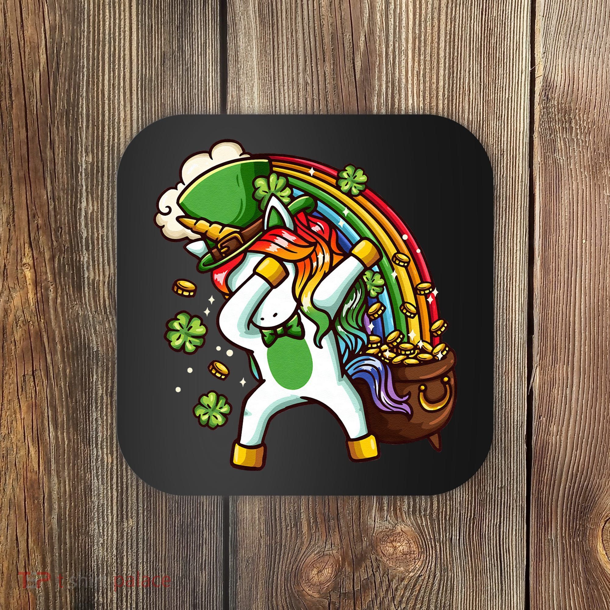 St Patricks Day Dabbing Unicorn Coaster