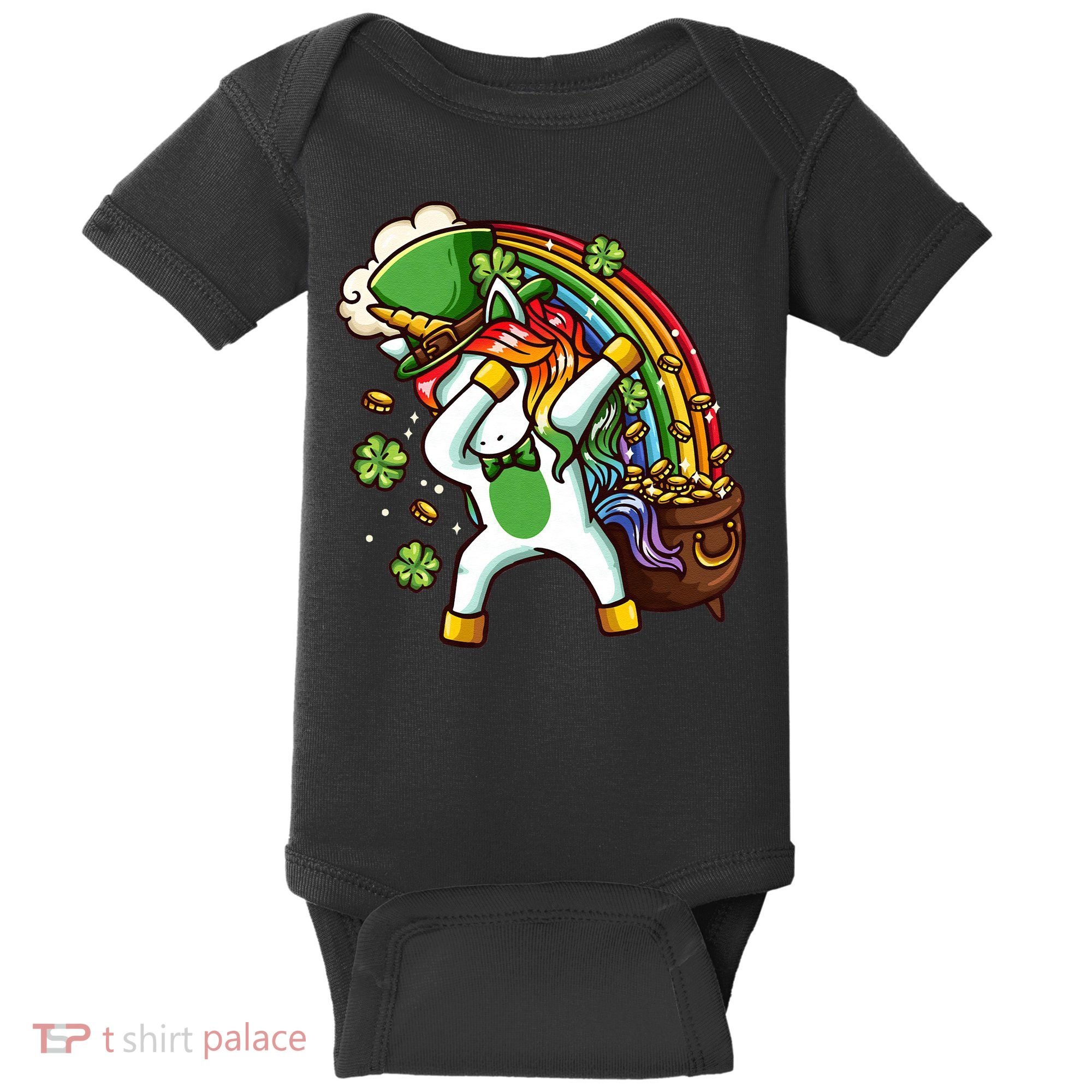 St Patricks Day Dabbing Unicorn Baby Bodysuit