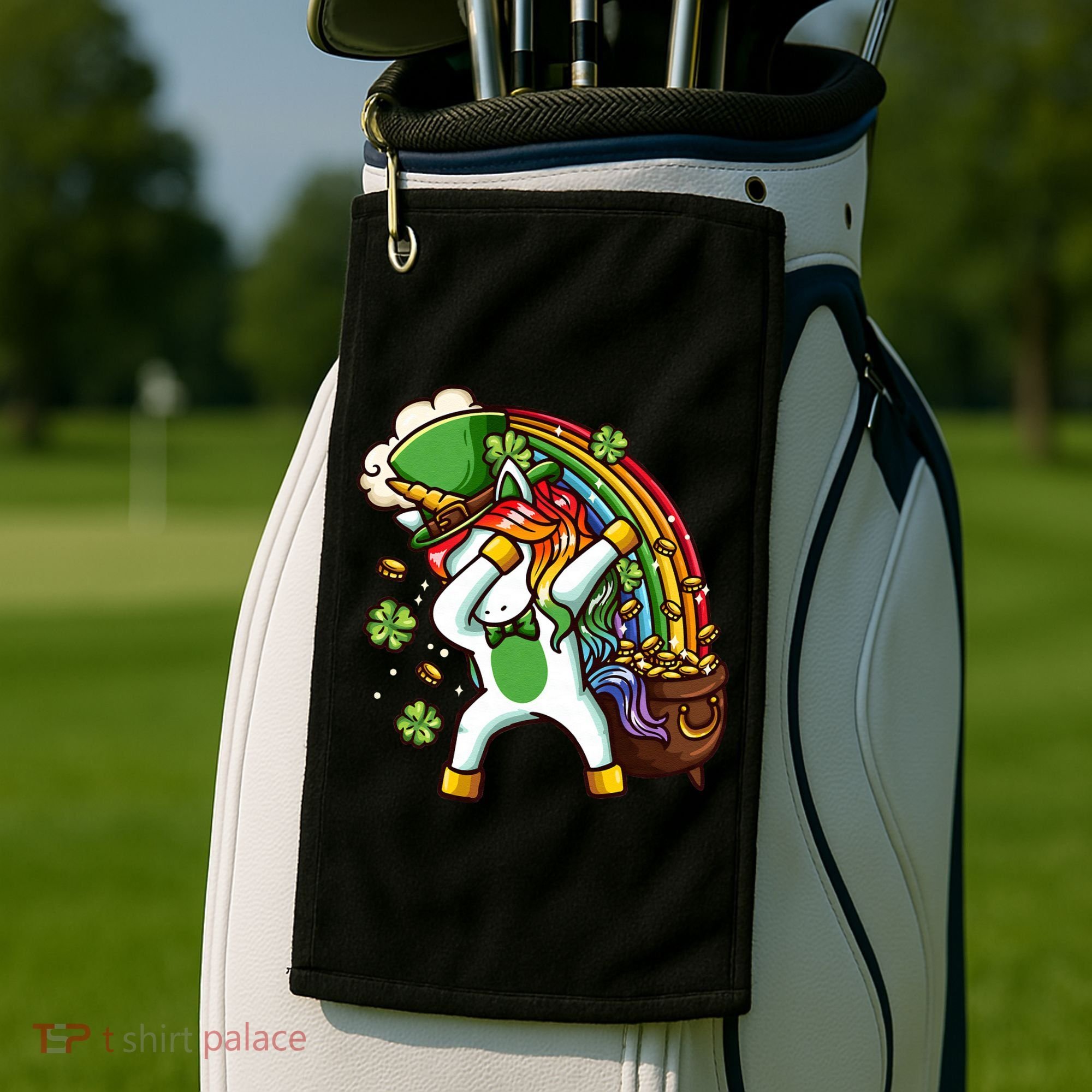 St Patricks Day Dabbing Unicorn Golf Towel