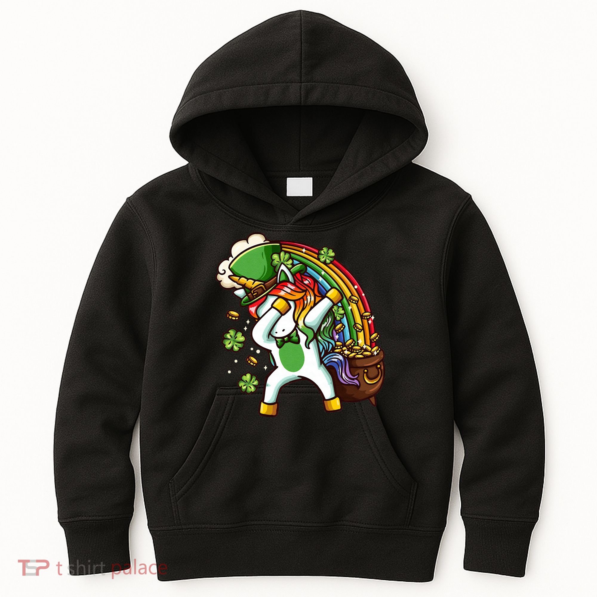St Patricks Day Dabbing Unicorn Kids Hoodie
