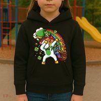 St Patricks Day Dabbing Unicorn Kids Hoodie thumb 3