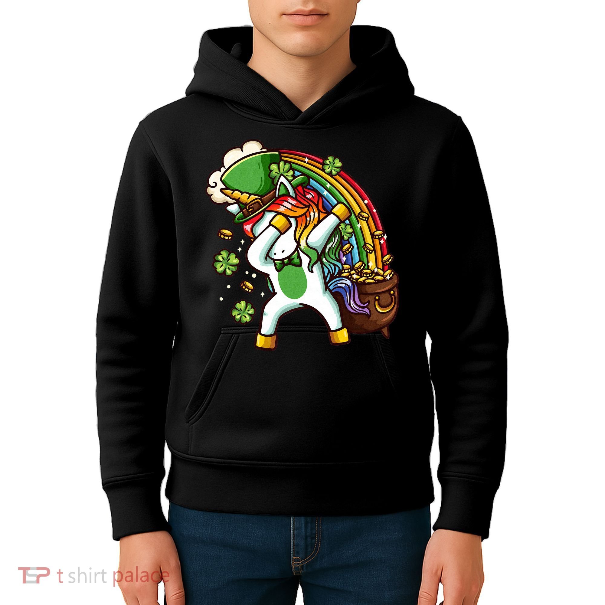 St Patricks Day Dabbing Unicorn Kids Hoodie