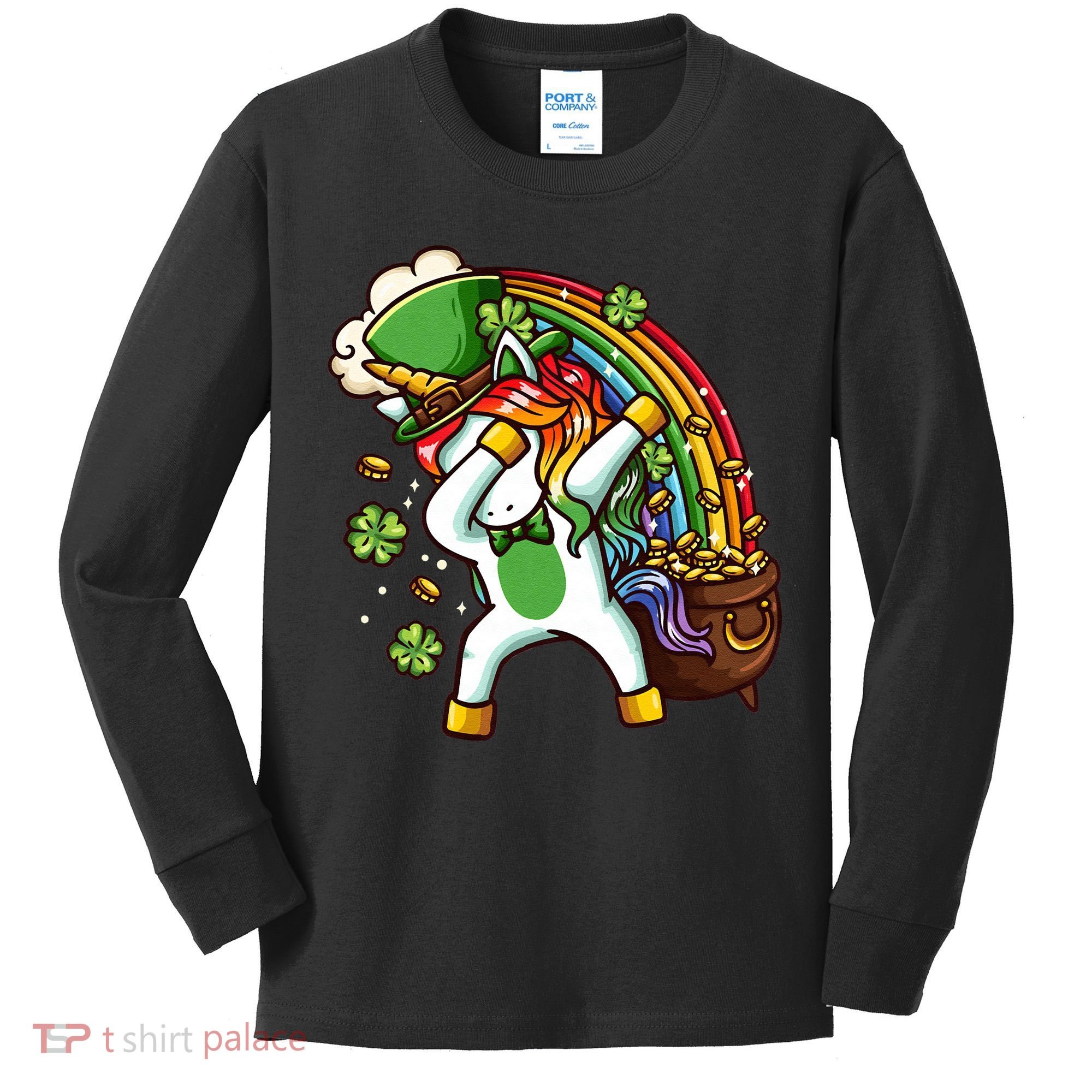 St Patricks Day Dabbing Unicorn Kids Long Sleeve Shirt