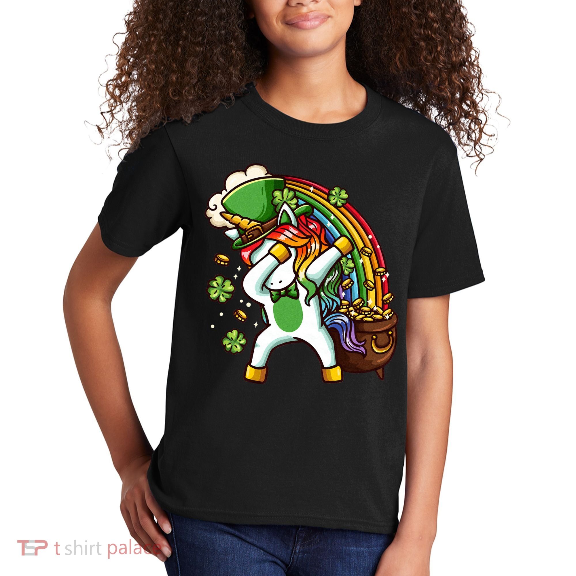 St Patricks Day Dabbing Unicorn Kids T-Shirt