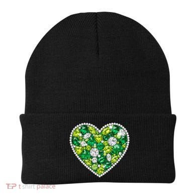 St Patrick's Day Gemstones Peridot Emerald Heart Beanie