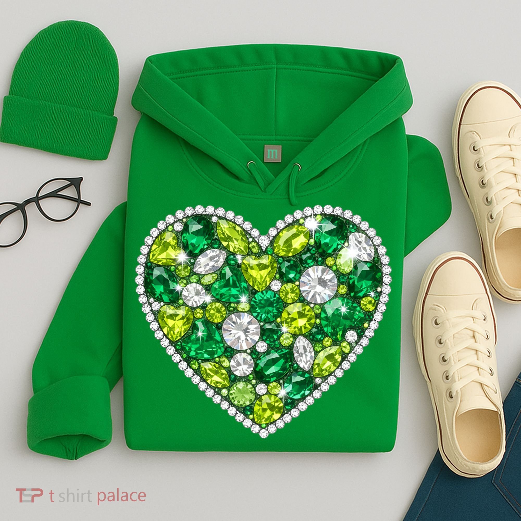 St Patrick's Day Gemstones Peridot Emerald Heart Hoodie