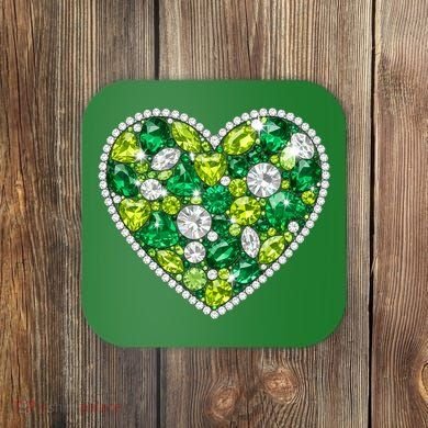 St Patrick's Day Gemstones Peridot Emerald Heart Coaster