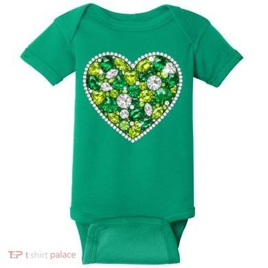 St Patrick's Day Gemstones Peridot Emerald Heart Baby Bodysuit