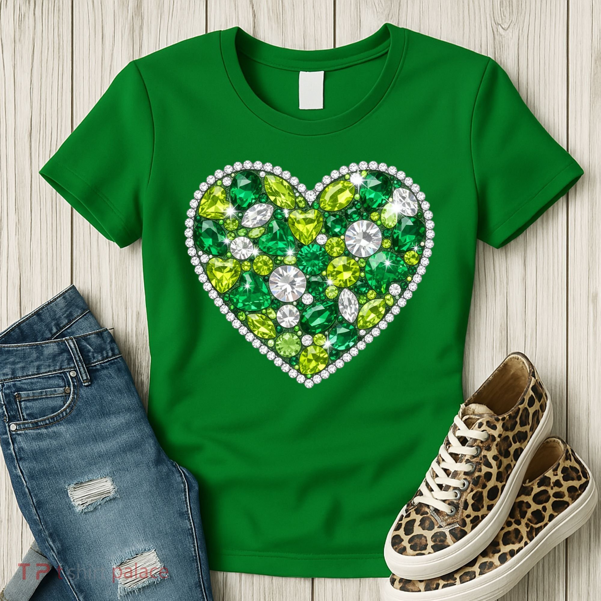 St Patrick's Day Gemstones Peridot Emerald Heart Women's T-Shirt