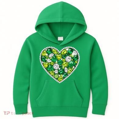 St Patrick's Day Gemstones Peridot Emerald Heart Kids Hoodie