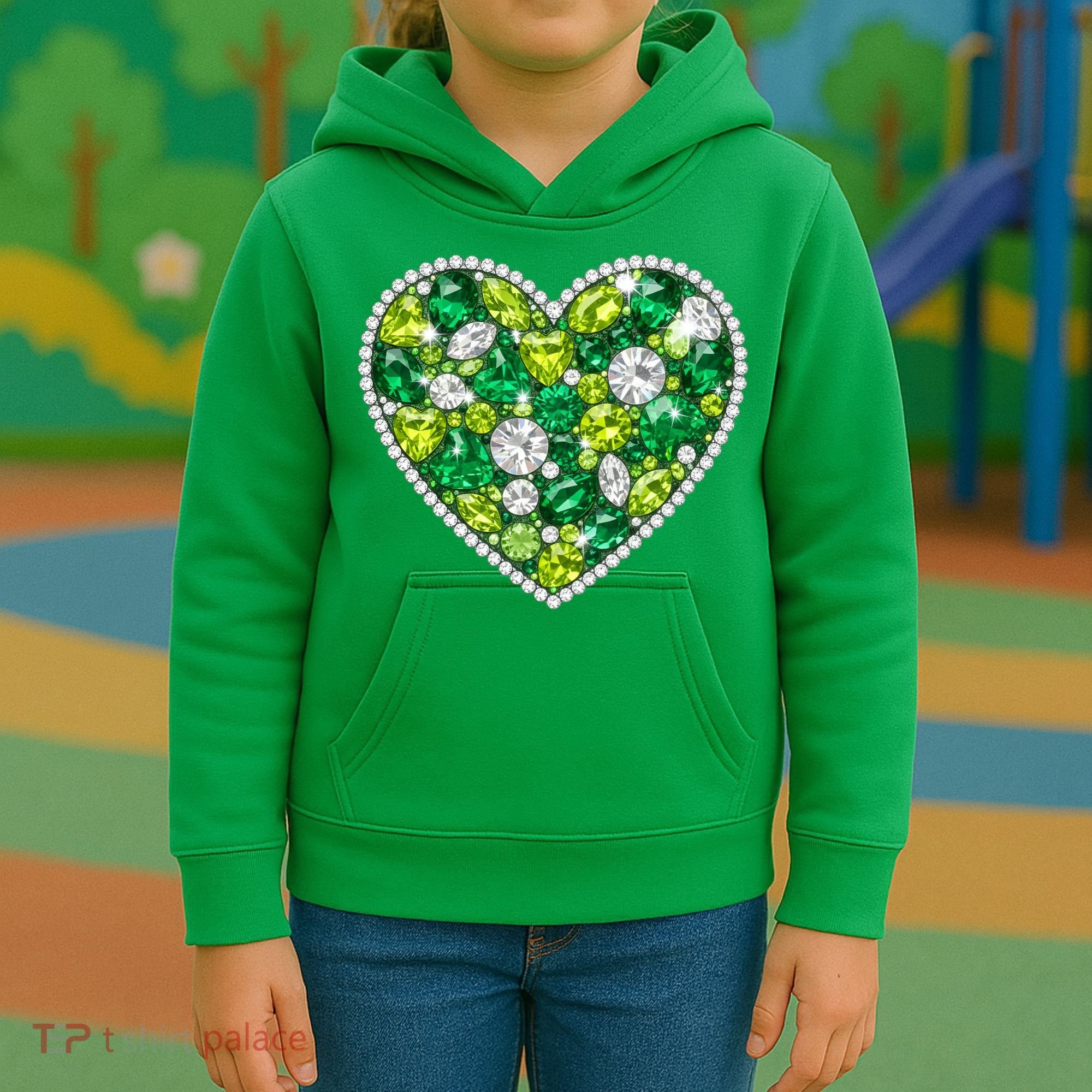 St Patrick's Day Gemstones Peridot Emerald Heart Kids Hoodie