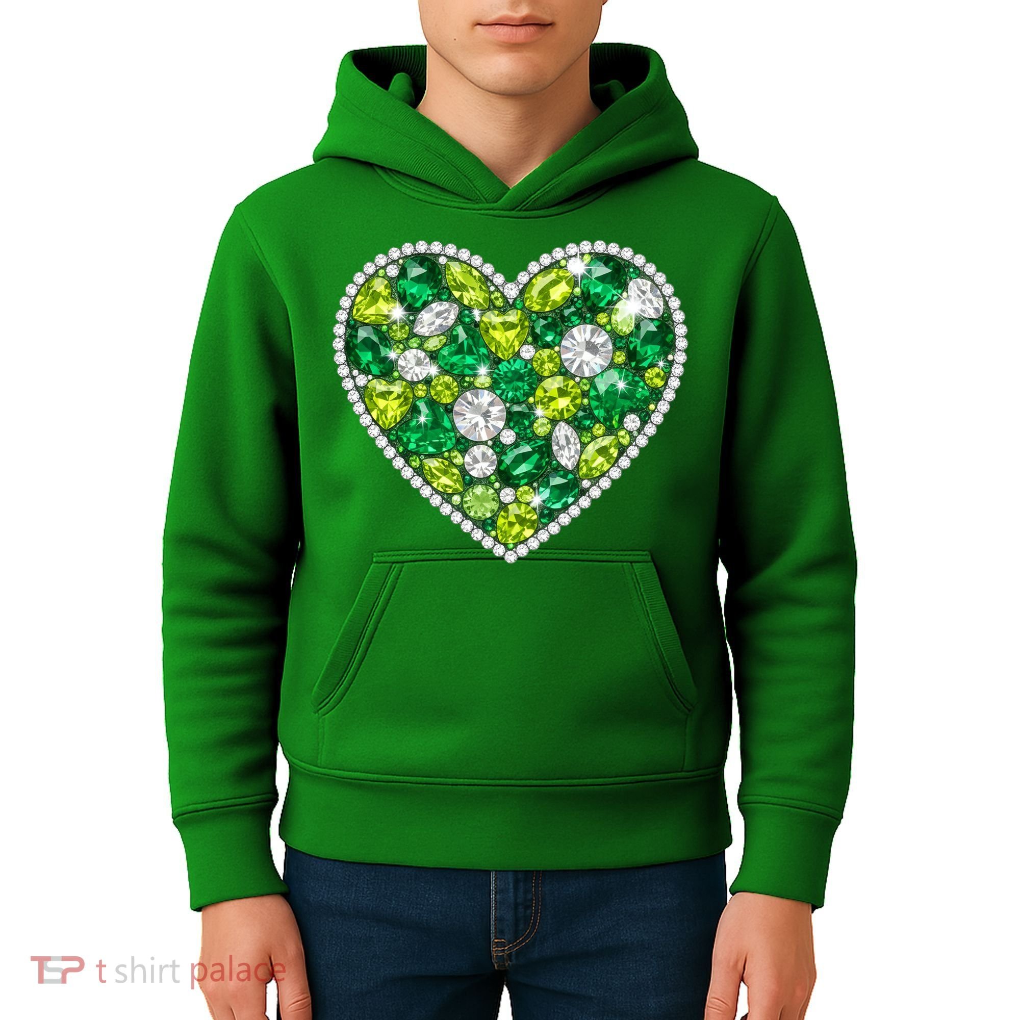 St Patrick's Day Gemstones Peridot Emerald Heart Kids Hoodie
