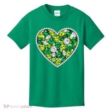 St Patrick's Day Gemstones Peridot Emerald Heart Kids T-Shirt