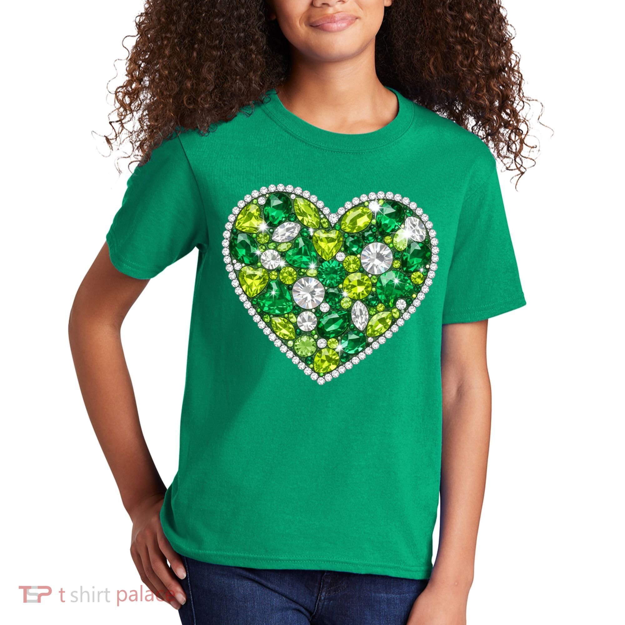 St Patrick's Day Gemstones Peridot Emerald Heart Kids T-Shirt