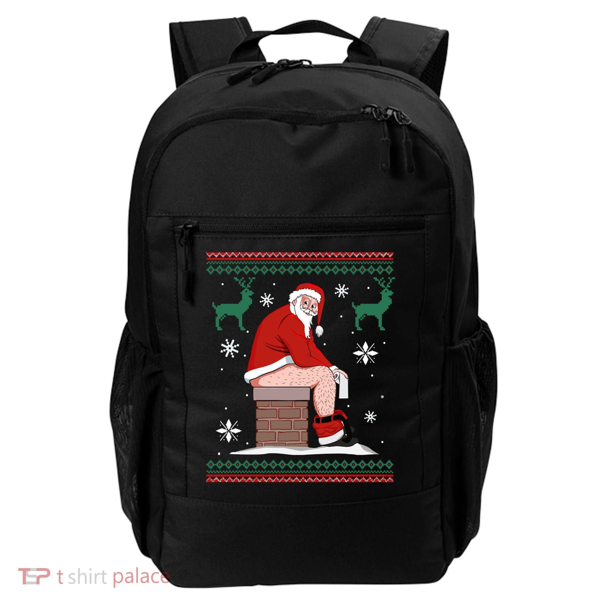 Santa Pooping Down The Chimney Ugly Christmas Sweater Meaningful Gift Backpack