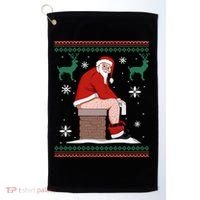 Santa Pooping Down The Chimney Ugly Christmas Sweater Meaningful Gift Golf Towel thumb 0
