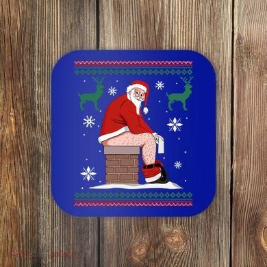 Santa Pooping Down The Chimney Ugly Christmas Sweater Meaningful Gift Coaster