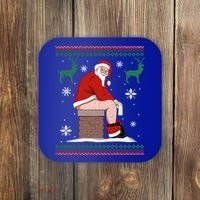 Santa Pooping Down The Chimney Ugly Christmas Sweater Meaningful Gift Coaster thumb 0
