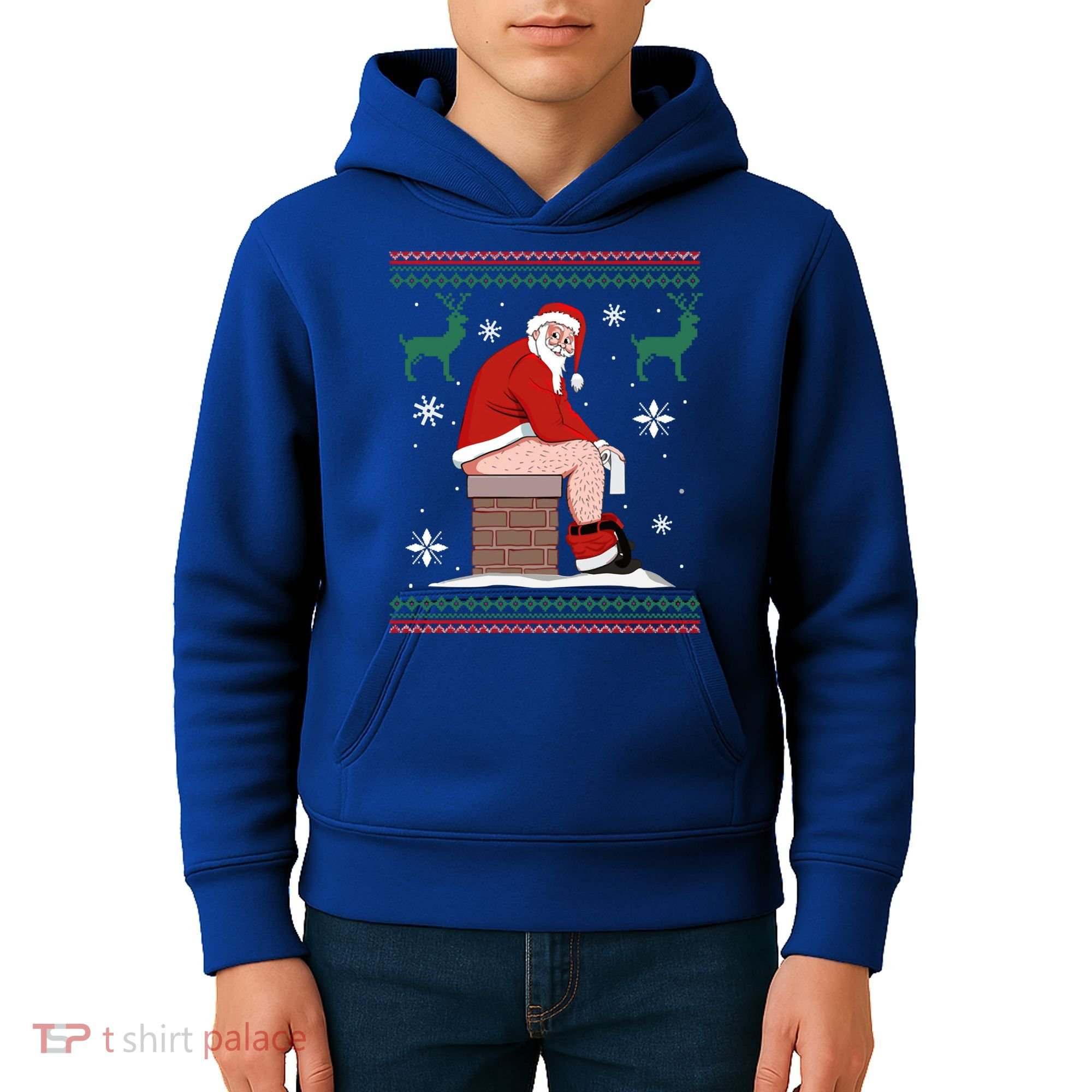 Santa Pooping Down The Chimney Ugly Christmas Sweater Meaningful Gift Kids Hoodie