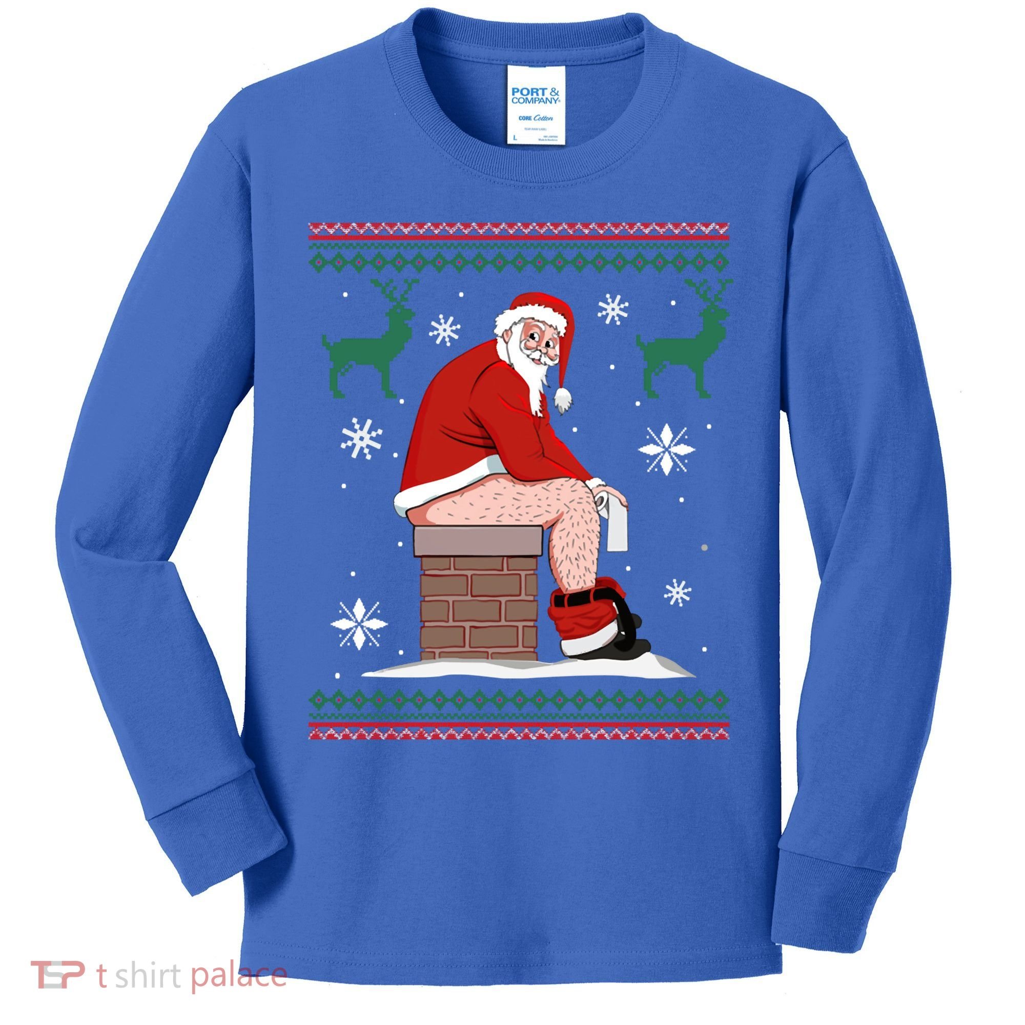 Santa Pooping Down The Chimney Ugly Christmas Sweater Meaningful Gift Kids Long Sleeve Shirt