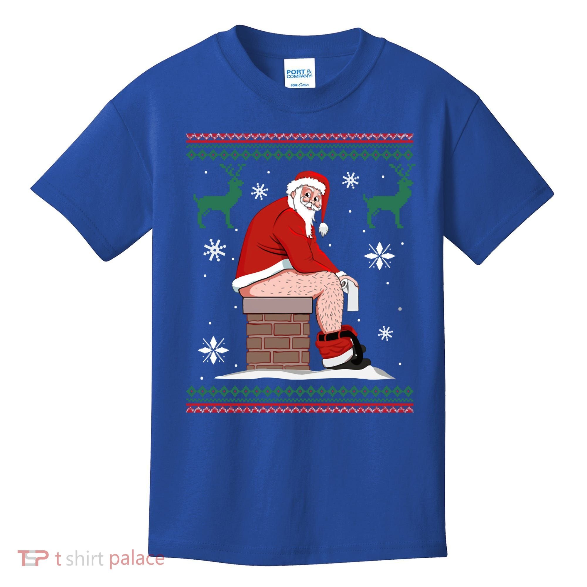 Santa Pooping Down The Chimney Ugly Christmas Sweater Meaningful Gift Kids T-Shirt